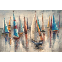 Quadro Pintura Óleo Panorâmico Barcos 120x80